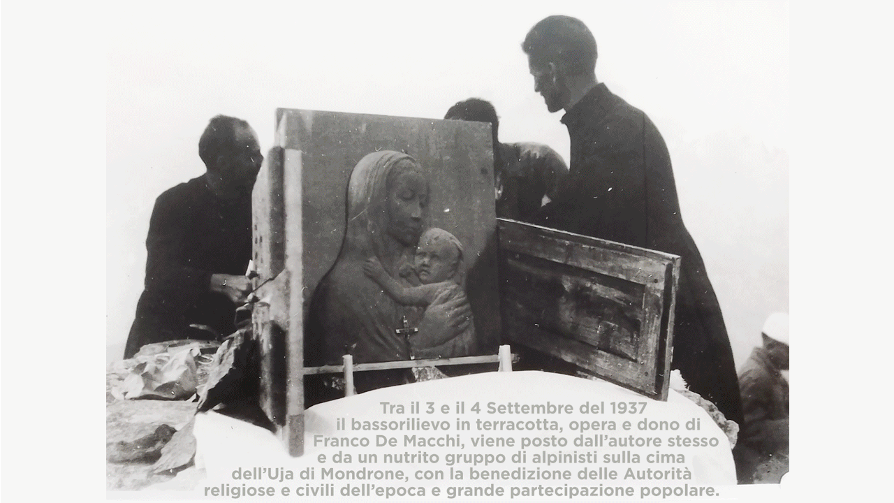 imprese alpinistiche per il collocamento del bassorilievo di Franco De Macchi sulla cima dell'Uja di Mondrone